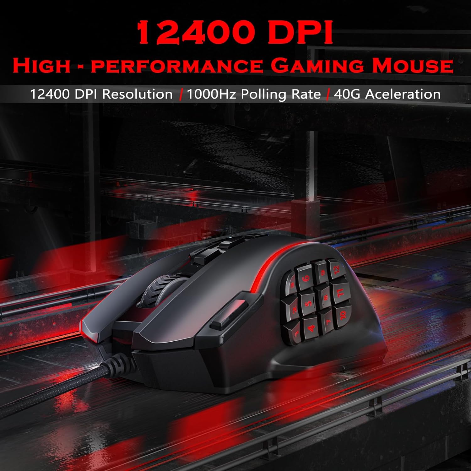 Redragon M901 Perdition MMO Wired Gaming Mouse, 19 Buttons, 12400 DPI