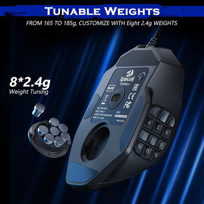 Redragon M901 Perdition MMO Wired Gaming Mouse, 19 Buttons, 12400 DPI