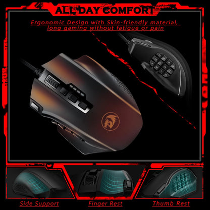 Redragon M901 Perdition MMO Wired Gaming Mouse, 19 Buttons, 12400 DPI