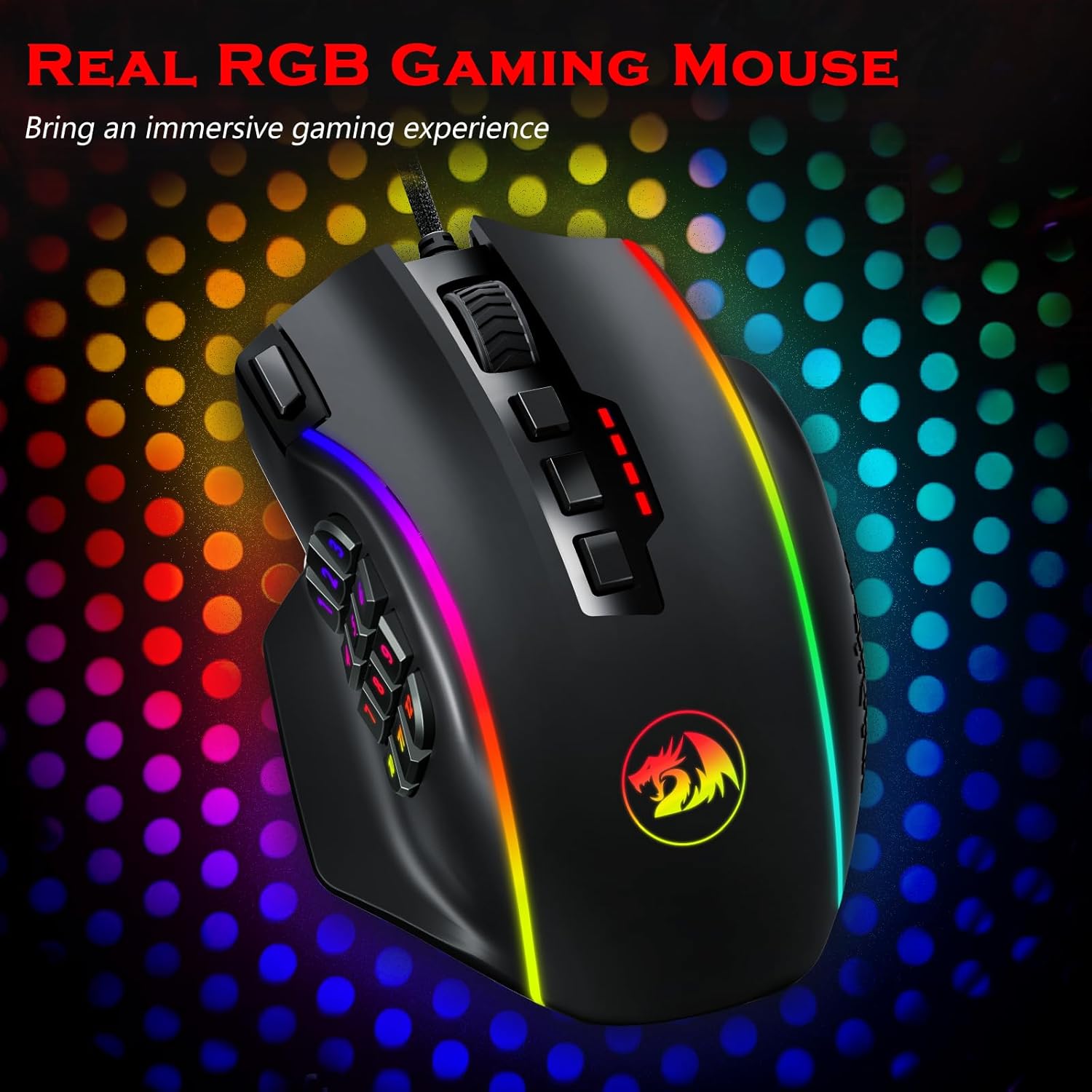 Redragon M901 Perdition MMO Wired Gaming Mouse, 19 Buttons, 12400 DPI