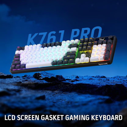 Redragon K761 PRO Wireless 104-Key Gasket Gaming Keyboard, Screen & Knob | Easy-Control LED Info Display, 0-Delay Tri-Mode, Cushioned 5-Layer Noise Dampening for Creamy Thocky Sound, Standard 104 keys
