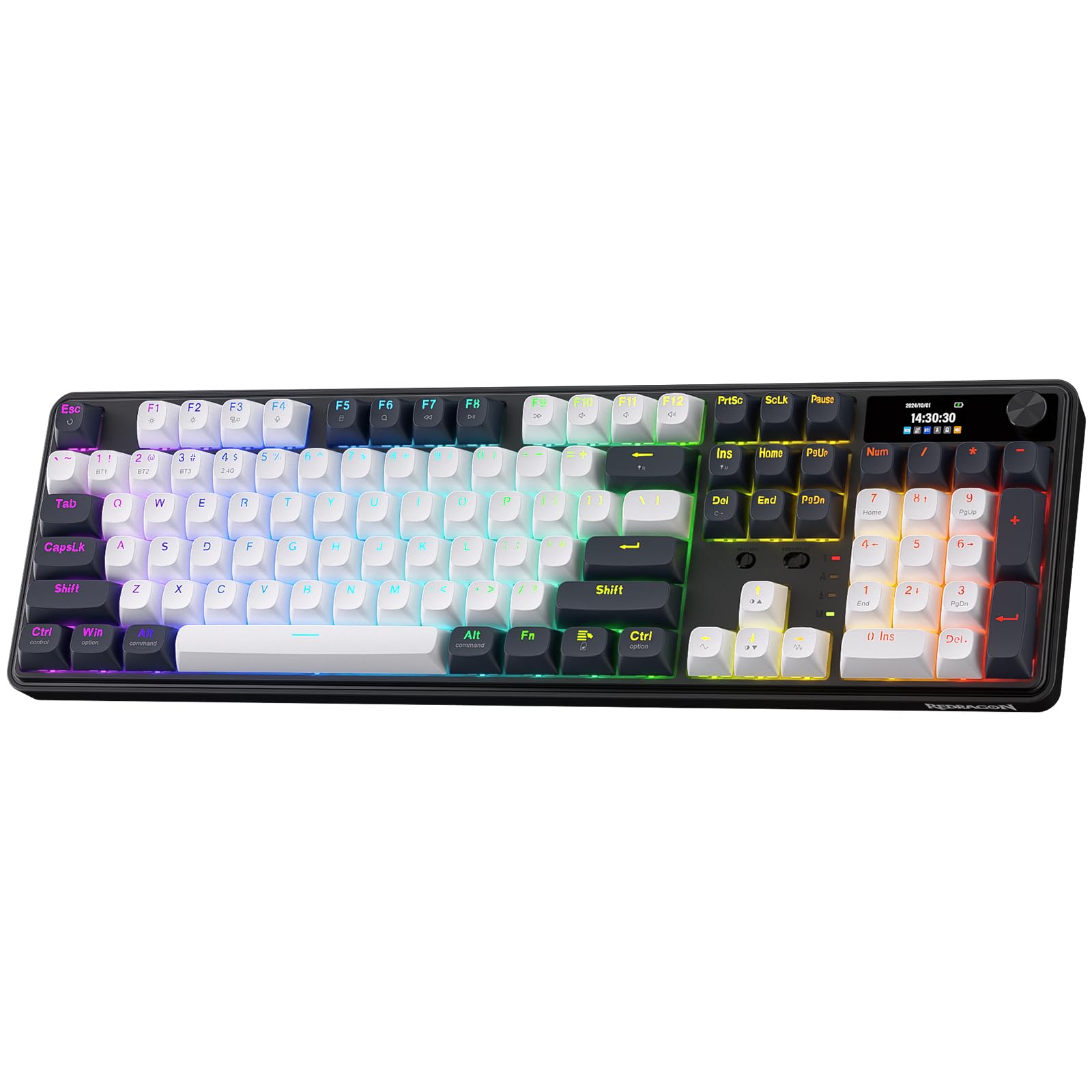 Redragon K761 PRO Wireless 104-Key Gasket Gaming Keyboard, Screen & Knob | Easy-Control LED Info Display, 0-Delay Tri-Mode, Cushioned 5-Layer Noise Dampening for Creamy Thocky Sound, Standard 104 keys