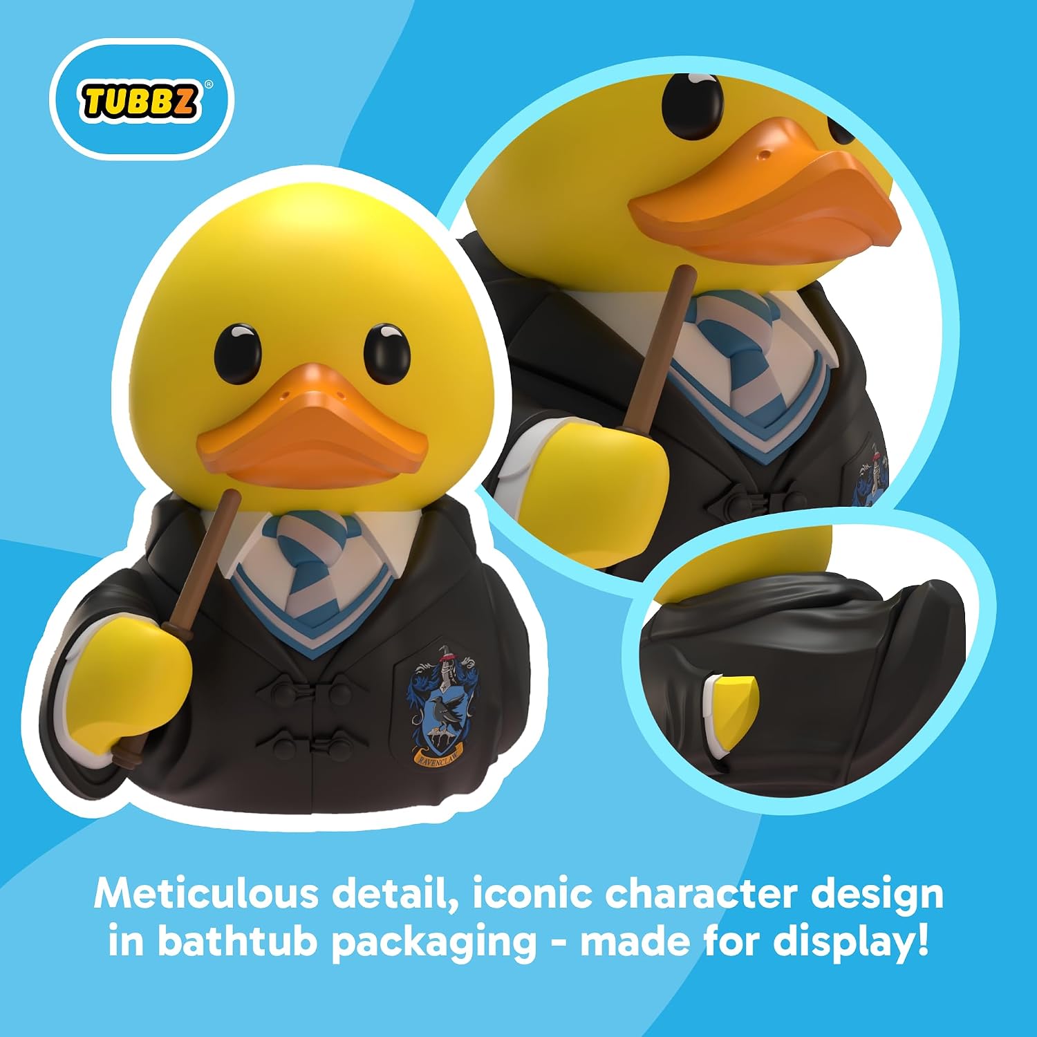 TUBBZ Harry Potter Hufflepuff Gummiente Vinyl Spielzeug Sammlerfigur 3.5cm | Offizielles Merchandise zur Harry Potter bücher, Hufflepuff Vinylfigur Ente mit Zauberstab & Badewanne.Geschenk & dekor