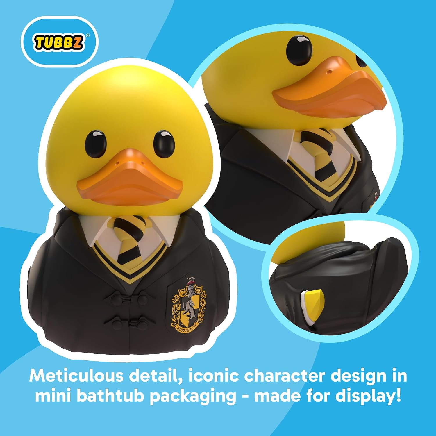 TUBBZ Harry Potter Gryffindor Mini Hufflepuff Vinyl Spielzeug Figur 3.5cm | Offizielles Merchandise zur Harry Potter bücher, Mini Hufflepuff Vinylfigur Ente mit Zauberstab & Badewanne.Geschenk & dekor