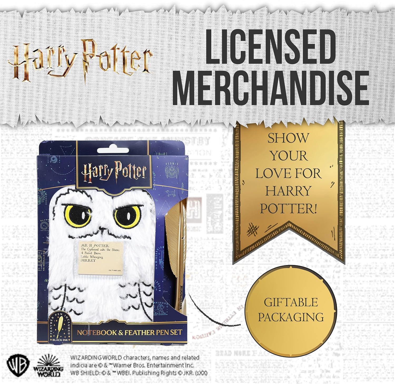 Blue Sky Studios Harry Potter Hedwig Notizbuch & Federstift Set Flauschige Eule Thema Notizblock Schreiben Geschenkset für Harry Potter Fans
