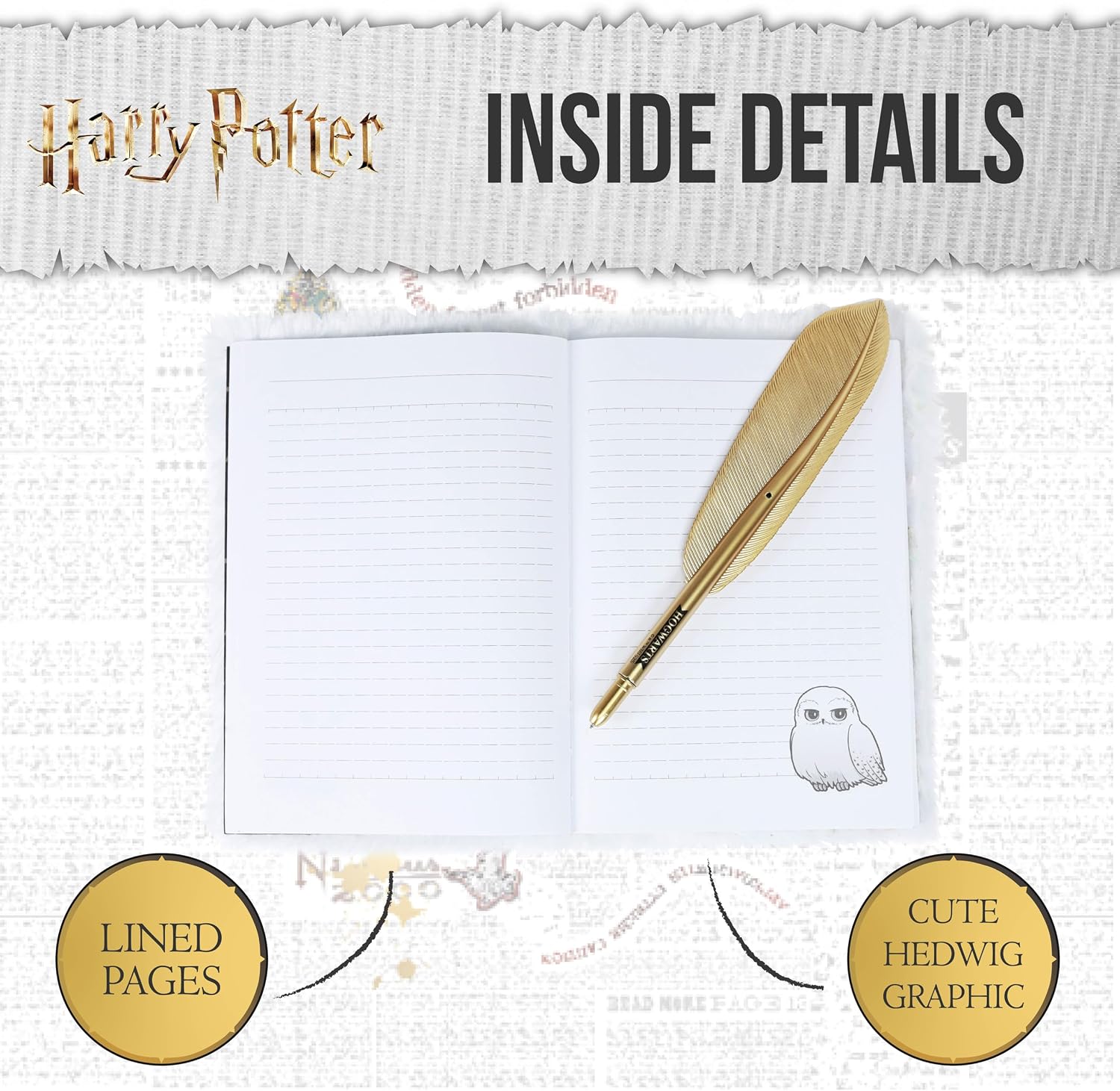 Blue Sky Studios Harry Potter Hedwig Notizbuch & Federstift Set Flauschige Eule Thema Notizblock Schreiben Geschenkset für Harry Potter Fans