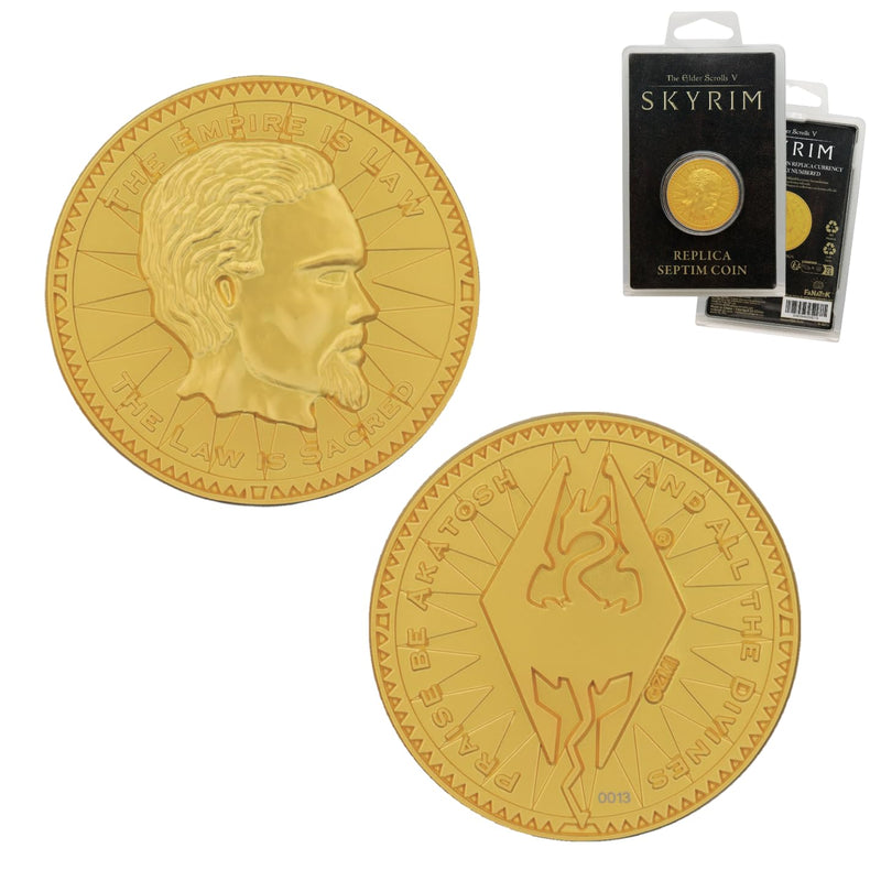 FaNaTtik The Elder Scrolls Collectors Replik Septim-Münze - Special Misty Gold Edition, individuell nummeriertes Stück, offizielles Skyrim Merchandise (38 mm