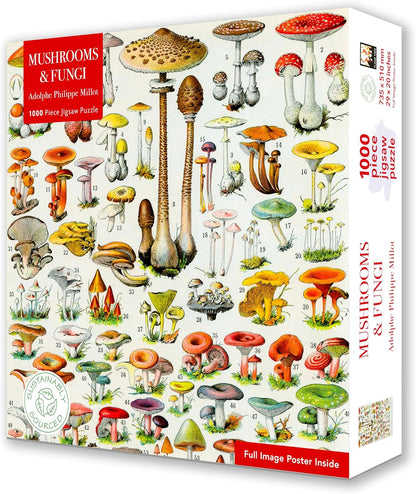 Adult Sustainable Jigsaw Puzzle Mushrooms & Fungi by Adolphe Philippe Millot: 1000-pieces. Ethical, Sustainable, Earth-friendly