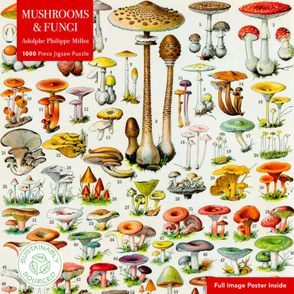 Adult Sustainable Jigsaw Puzzle Mushrooms & Fungi by Adolphe Philippe Millot: 1000-pieces. Ethical, Sustainable, Earth-friendly