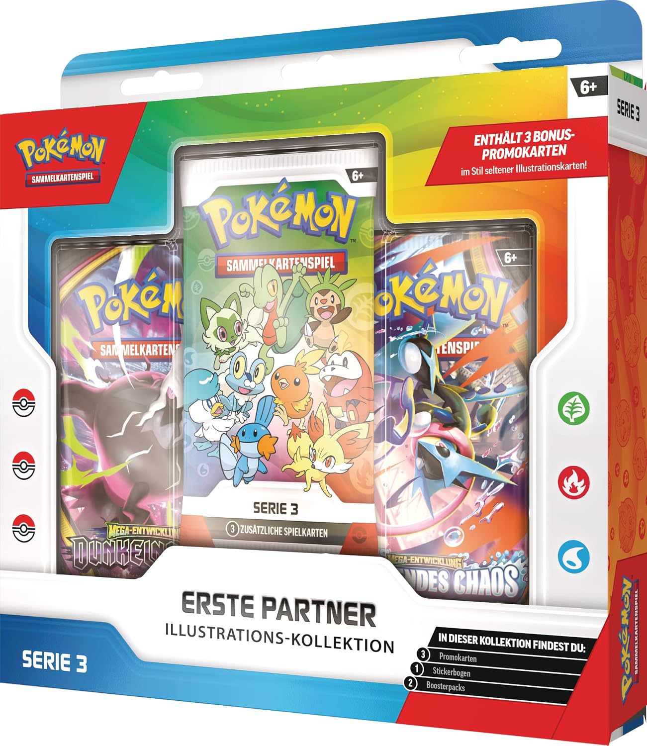 Pokémon-Sammelkartenspiel: Illustrations-Kollektion Erste Partner: Serie 3 (3 Promokarten, 2 Boosterpacks und 1 Stickerbogen