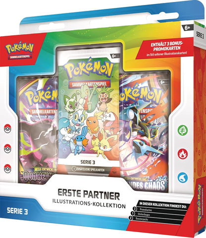 Pokémon-Sammelkartenspiel: Illustrations-Kollektion Erste Partner: Serie 3 (3 Promokarten, 2 Boosterpacks und 1 Stickerbogen