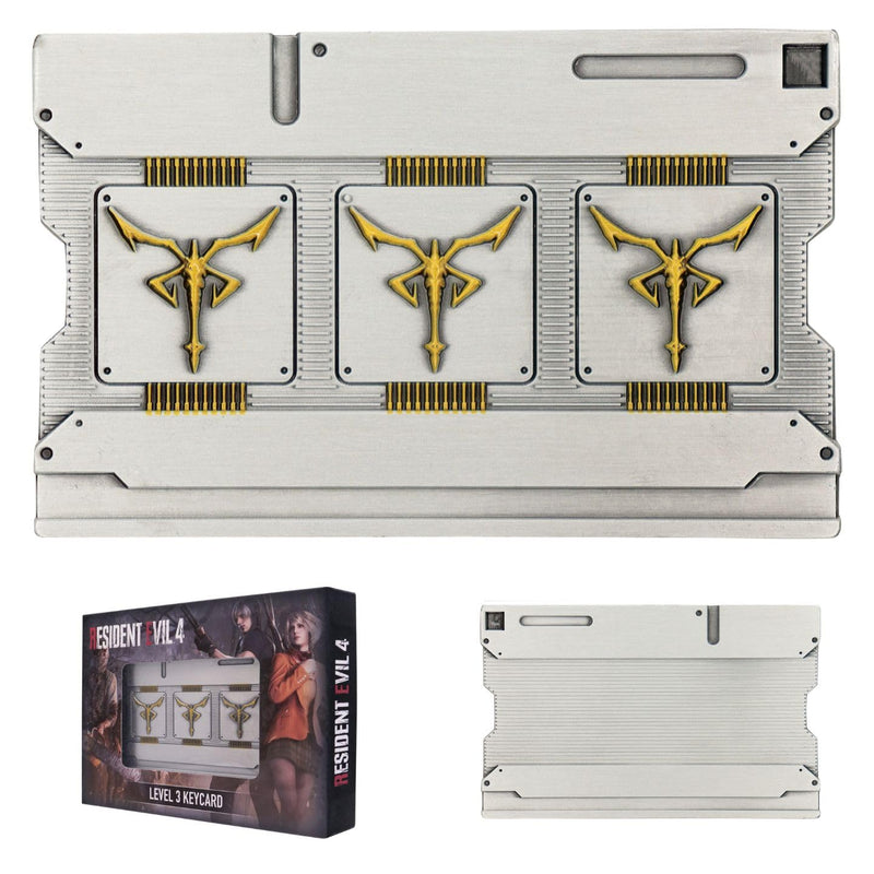 FaNaTtik Resident Evil 4 - Level 3 Limited Edition Replica Keycard - Antique Silver & Bronze Coloured Metal Collectible, Numbered Replica with Display Stand, Officially Licensed