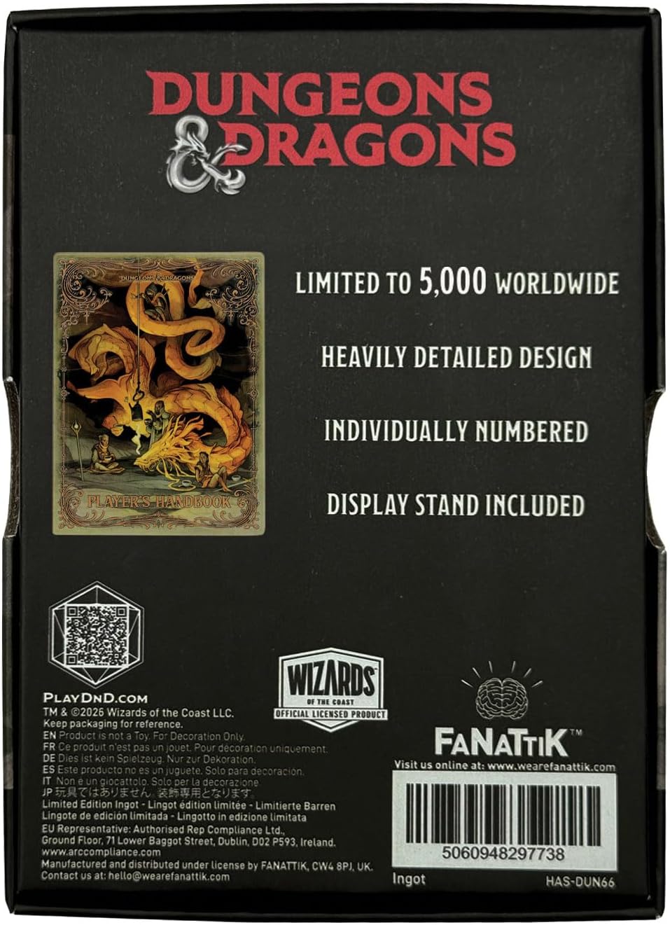 FaNaTtik Manuale del giocatore di Dungeons & Dragons Lingotto di metallo con copertina alternativa - Edizione limitata (5.000), da collezione ufficiale D&D, finitura color oro antico, numerato
