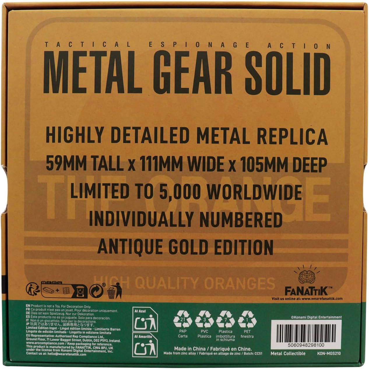FaNaTtik Metal Gear Solid 2 - Mini scatola di cartone in edizione limitata, pezzo numerato singolarmente