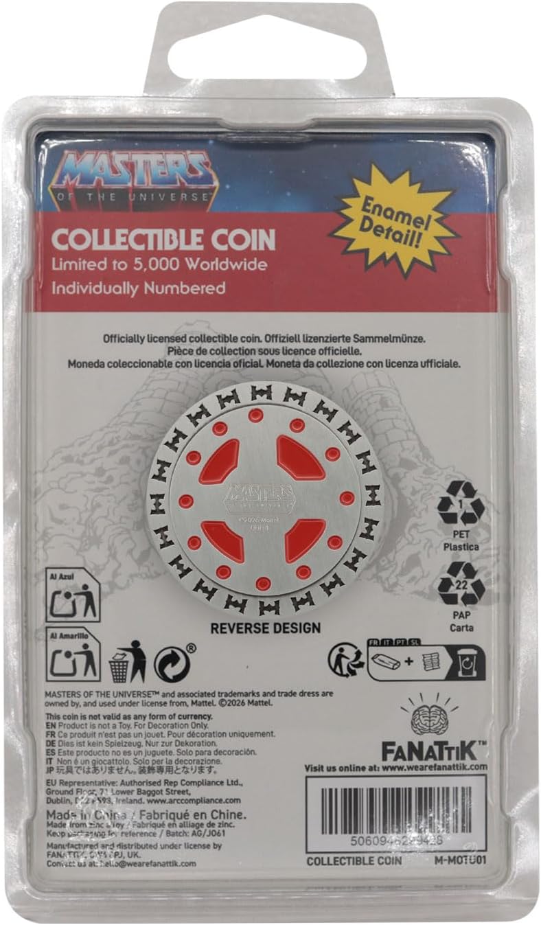 FaNaTtik Masters of the Universe He-Man - Moneta da collezione in edizione limitata, con licenza ufficiale MOTU, numerata individualmente, limitata a 5.000 in tutto il mondo, 38 mm