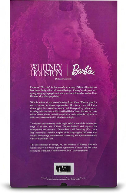 Barbie Signature Whitney Houston Collectible Doll | Wearing Iconic Dress from “I Wanna Dance with Somebody (Who Loves Me)” Music Video & Microphone Accessory, JJY07