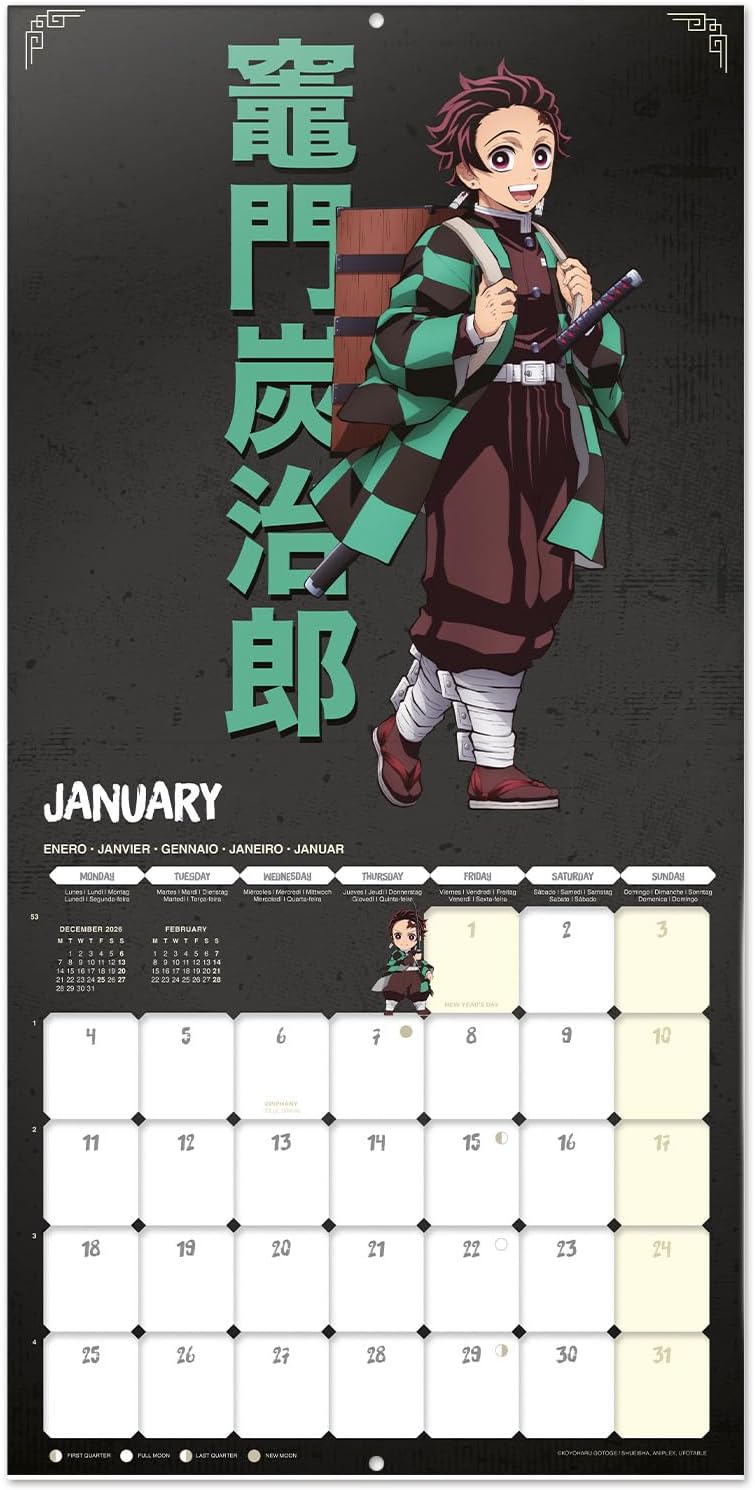 Grupo Erik Demon Slayer Anime Manga Calendar 2027 Wall Calendar Merch | Swordsmith Village Family Calendar Gifts Family Planner Year Planner Monthly Calendar 27 - Planner Annual Calendar 2027