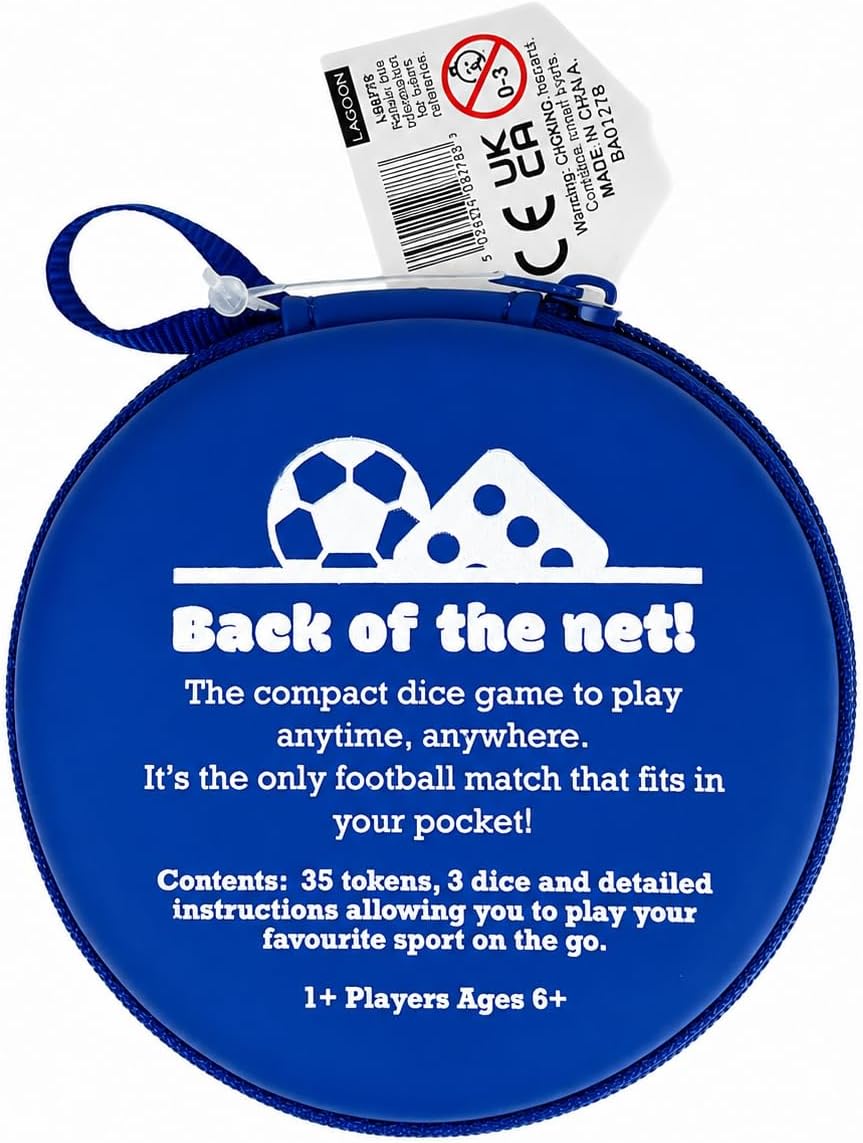 Official Chelsea FC Football Pocket Dice Game | Licensed Travel Dice Game for 2 Players | Fast-Paced Football Strategy Game with Tokens, Cards & Goal Scoring Action | Portable Family Game