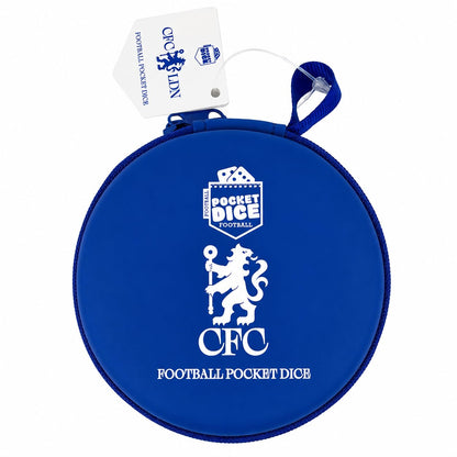 Official Chelsea FC Football Pocket Dice Game | Licensed Travel Dice Game for 2 Players | Fast-Paced Football Strategy Game with Tokens, Cards & Goal Scoring Action | Portable Family Game