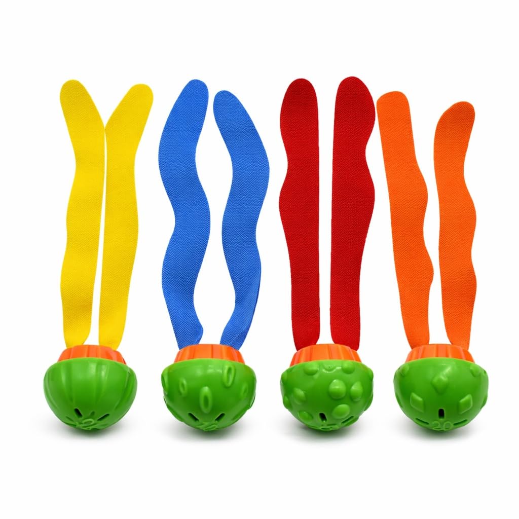 Swimtech Dive Balls, 4 Sinking Pool Toys with Soft Tails, Ages 6+
