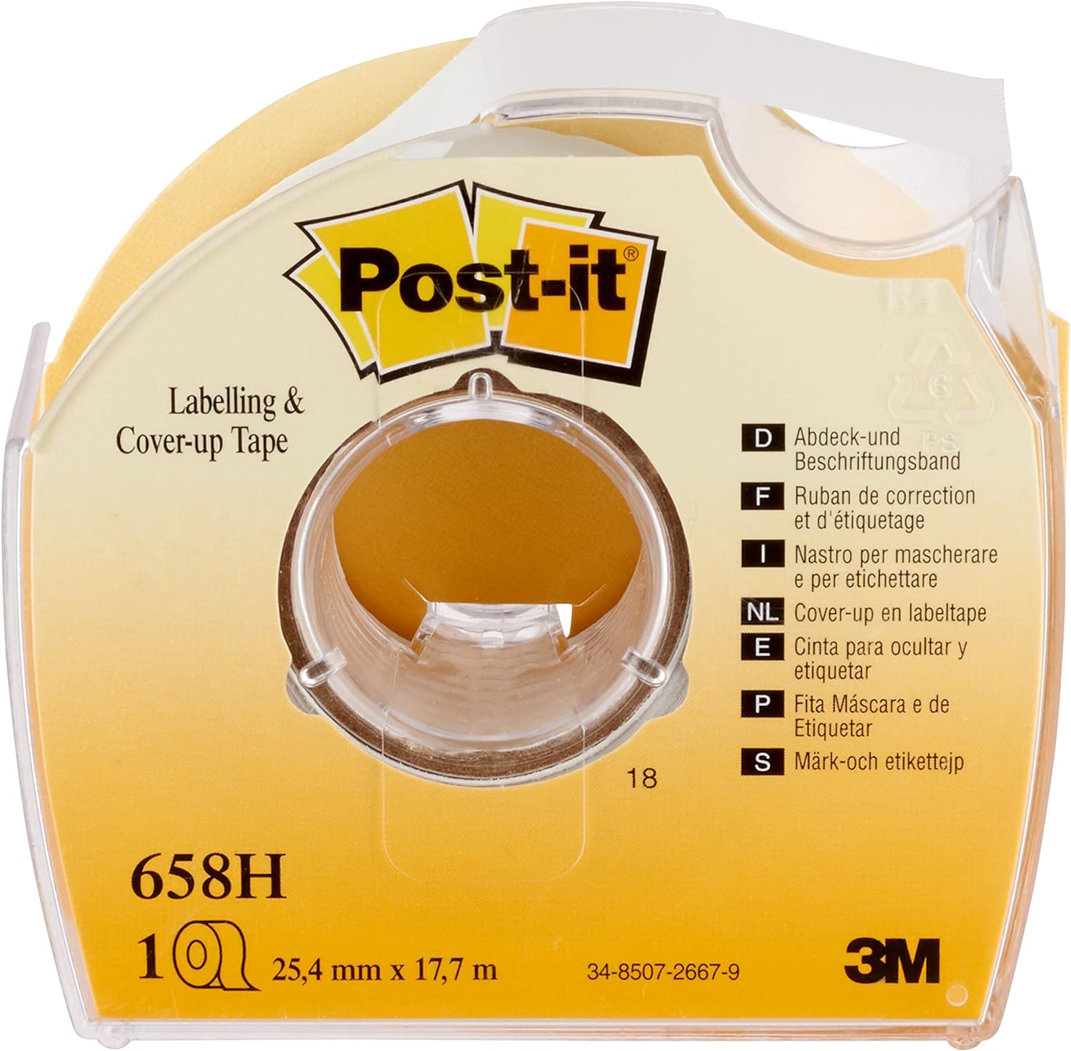 Post-it 652H 25.4mm x 17.7m Cover Up and Label Tape (6 Lines, 1 Roll) Standard