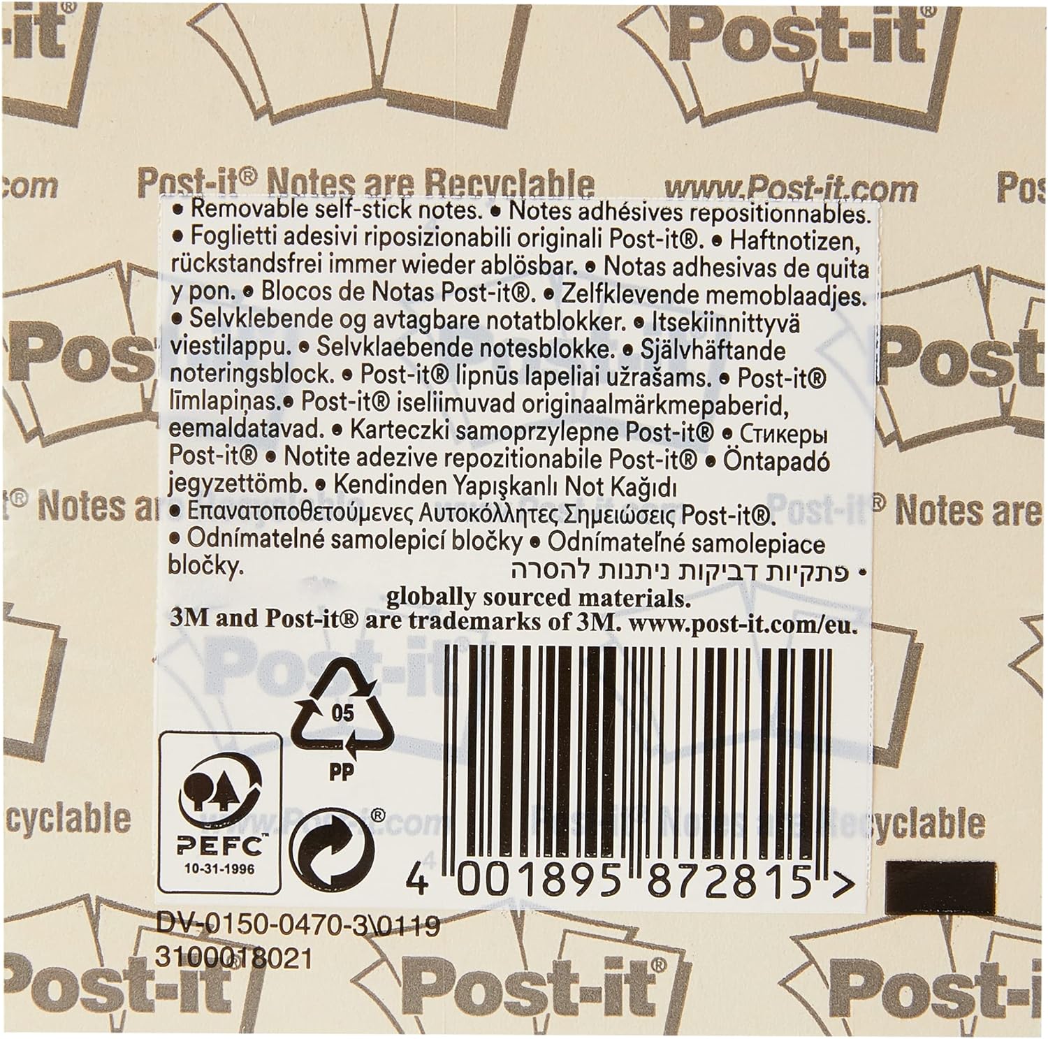 Post-it® Notes - Neon Green / Blue - 1 Cube - 450 sheets - 76mmx76mm