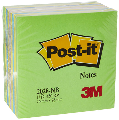 Post-it® Notes - Neon Green / Blue - 1 Cube - 450 sheets - 76mmx76mm