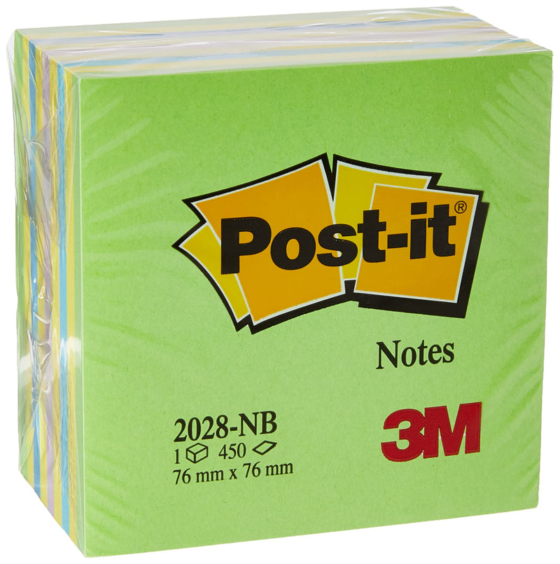 Post-it® Notes - Neon Green / Blue - 1 Cube - 450 sheets - 76mmx76mm