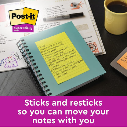 Post-it Super Sticky Notes, Carnival Colour Collection, lined, 101 mm x 101 mm, 90 Sheets/Pad, 6 Pads/Pack