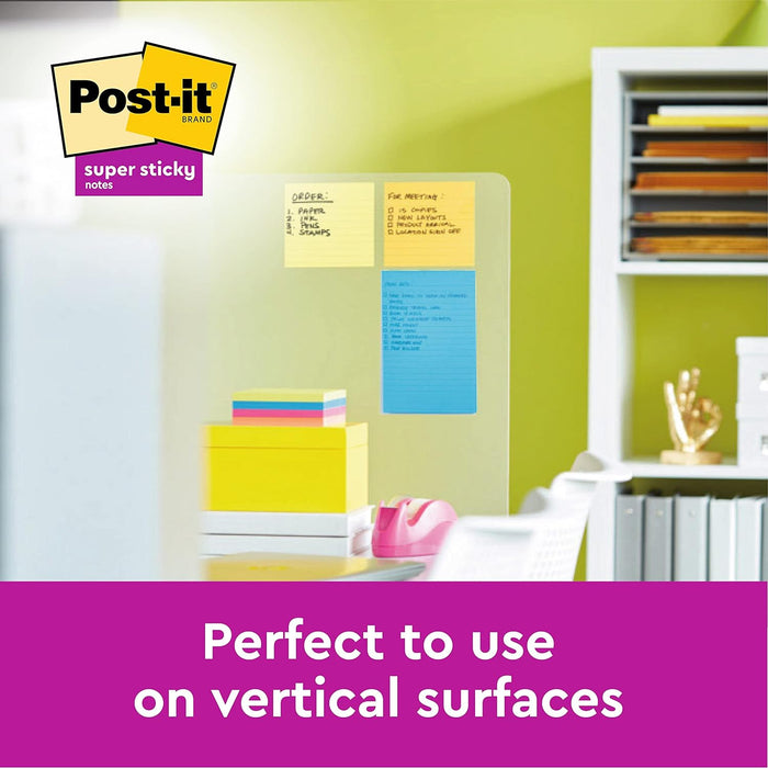 Post-it Super Sticky Notes, Carnival Colour Collection, lined, 101 mm x 101 mm, 90 Sheets/Pad, 6 Pads/Pack
