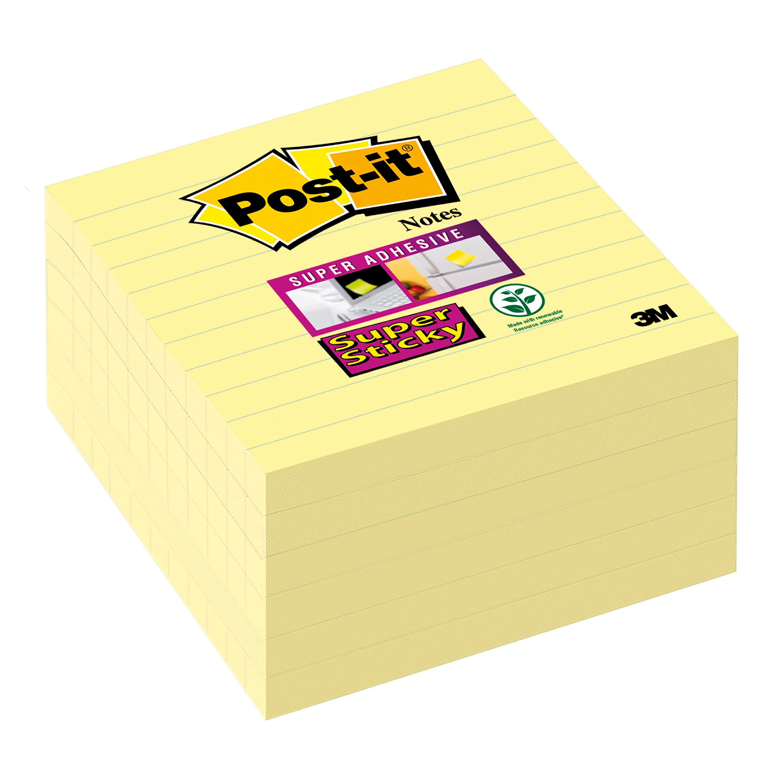 Post-it 101 x 101 mm Super Sticky Lined Notes - Canary yellow (Pack of 6