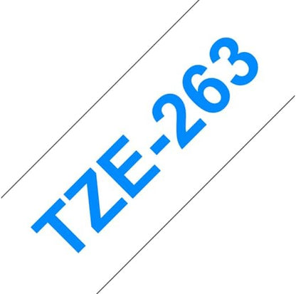 Brother TZe-263 Labelling Tape Cassette, 36 mm (W) x 8 m (L), Laminated, Brother Supplies - Blue on White 36 mm Blue on White