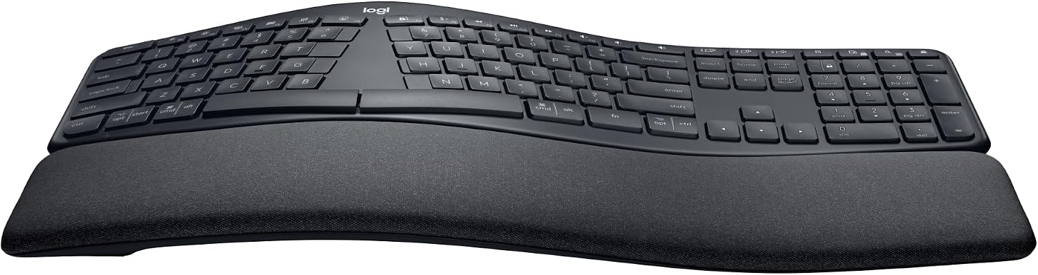 Logitech ERGO K860 Wireless Ergonomic Keyboard for Business - Split Keyboard Layout, Wrist Rest, Natural Typing, Windows/Mac/Chrome/Linux, Logi Bolt USB Receiver, Bluetooth, QWERTY SE layout- Grey
