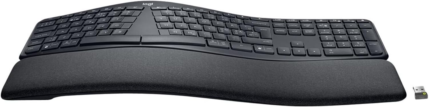 Logitech ERGO K860 Wireless Ergonomic Keyboard for Business - Split Keyboard Layout, Wrist Rest, Natural Typing, Windows/Mac/Chrome/Linux, Logi Bolt USB Receiver, Bluetooth, QWERTY SE layout- Grey