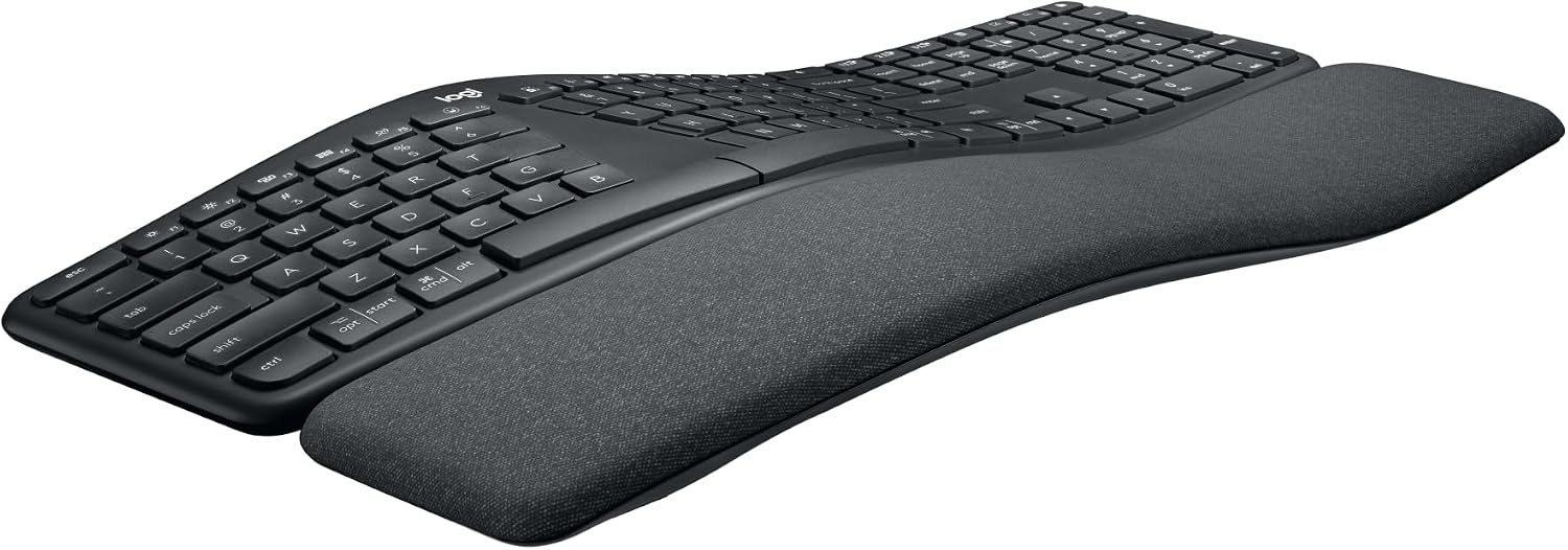 Logitech ERGO K860 Wireless Ergonomic Keyboard for Business - Split Keyboard Layout, Wrist Rest, Natural Typing, Windows/Mac/Chrome/Linux, Logi Bolt USB Receiver, Bluetooth, QWERTY SE layout- Grey