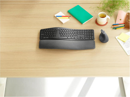 Logitech ERGO K860 Wireless Ergonomic Keyboard for Business - Split Keyboard Layout, Wrist Rest, Natural Typing, Windows/Mac/Chrome/Linux, Logi Bolt USB Receiver, Bluetooth, QWERTY SE layout- Grey