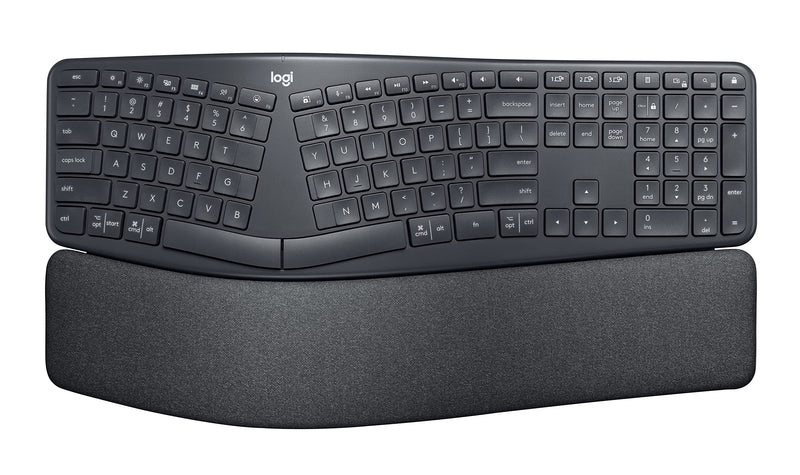 Logitech ERGO K860 Wireless Ergonomic Keyboard for Business - Split Keyboard Layout, Wrist Rest, Natural Typing, Windows/Mac/Chrome/Linux, Logi Bolt USB Receiver, Bluetooth, QWERTY SE layout- Grey