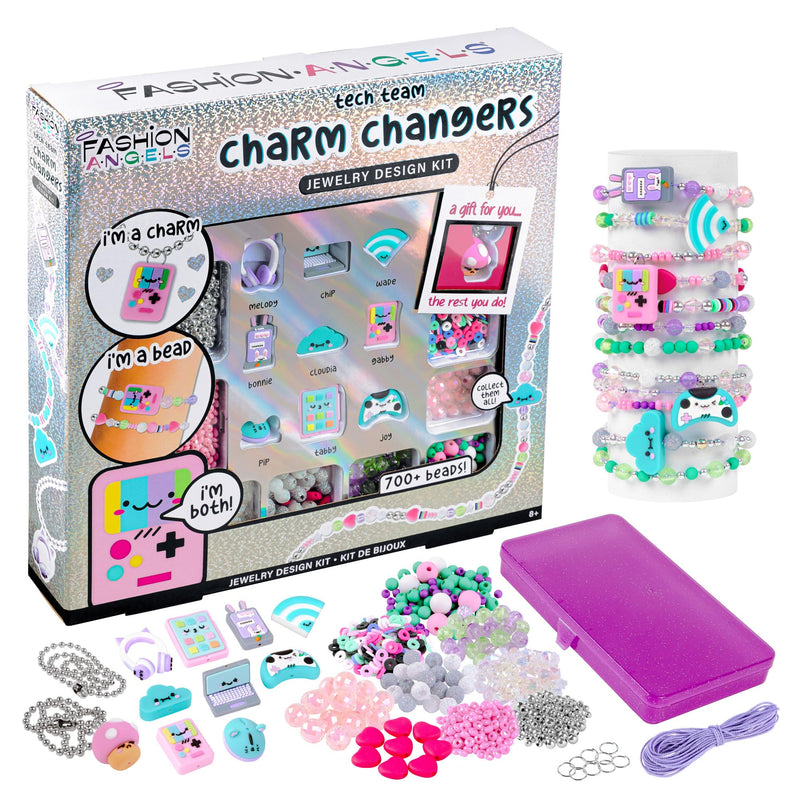 Fashion Angels Basic Fun Charm Changers – Tech Team Jewelry Making Kit for Girls – Includes 8 Cute Tech Charms, Beads & Necklace – Create Friendship Bracelets & Necklaces – Ages 6+