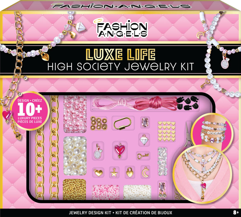 Fashion Angels Basic Fun Luxe Life – High Society Jewellery Kit for Girls – Includes 10+ Luxury Charms, Gold Chains, Gemstone Beads & Tools – Make Elegant DIY Jewellery – Ages 8+