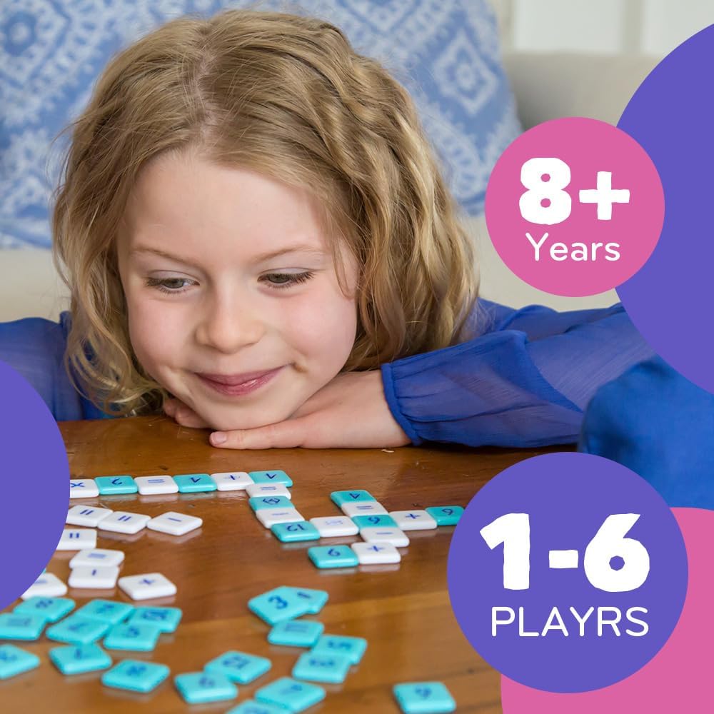 The Happy Puzzle Company MÖBI - The Numeric Tiles Game - Think Scrabble or Bananagrams, but with Numbers - 2 to 6 Player Family Maths Games - Ages 6+