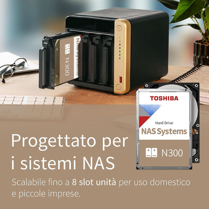 Toshiba N300 14TB Internal NAS Hard Drive, 3.5’’ SATA HDD, 7200 RPM, 24/7 Operation, Supports 1-8 bay systems, 128MB Cache, 180TB/Year workload, 3yr Warranty (HDEXZ12ZNA51F).