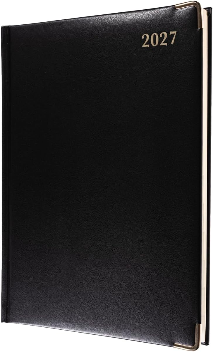 2027 Calendar Year Planner - 12 Month 260x190mm Manager Week-to-View Diary - Faux Leather Cover in Black - Collins Debden Classic Range (1210V.99-27