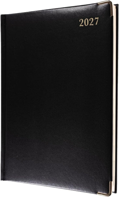2027 Calendar Year Planner - 12 Month 260x190mm Manager Week-to-View Diary - Faux Leather Cover in Black - Collins Debden Classic Range (1210V.99-27