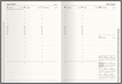 2027 Calendar Year Planner - 12 Month 260x190mm Manager Week-to-View Diary - Faux Leather Cover in Black - Collins Debden Classic Range (1210V.99-27