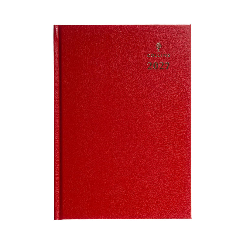 2027 Calendar Year Planner - 12 Month A5 Day-to-Page Diary - Hard Cover in Red - Collins Debden Standard Desk Range (52.15-27