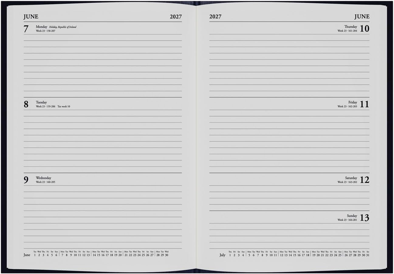 2027 Calendar Year Planner - 12 Month A5 Week-to-View Diary - Hard Cover in Black - Collins Debden Standard Desk Range (35.99-27