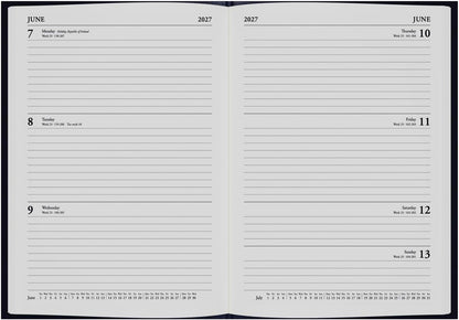 2027 Calendar Year Planner - 12 Month A5 Week-to-View Diary - Hard Cover in Red - Collins Debden Standard Desk Range (35.15-27