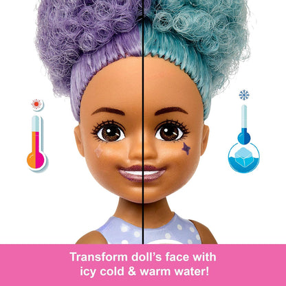 Barbie Chelsea Pop Reveal Doll Set, Treat Series with 5 Surprises Including Scented Small Doll, Pop-It Pet & Color Change (Styles May Vary), JFY01