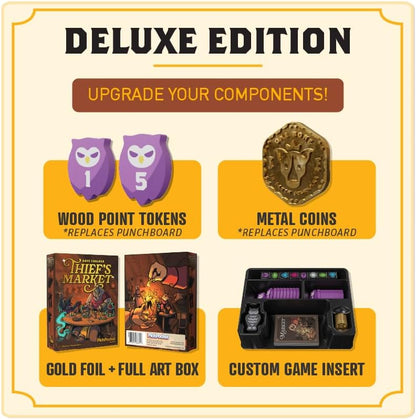 Thief's Market | Easy to Learn and Quick to Play | Strategic Dice-Drafting Board Game (Deluxe Edition