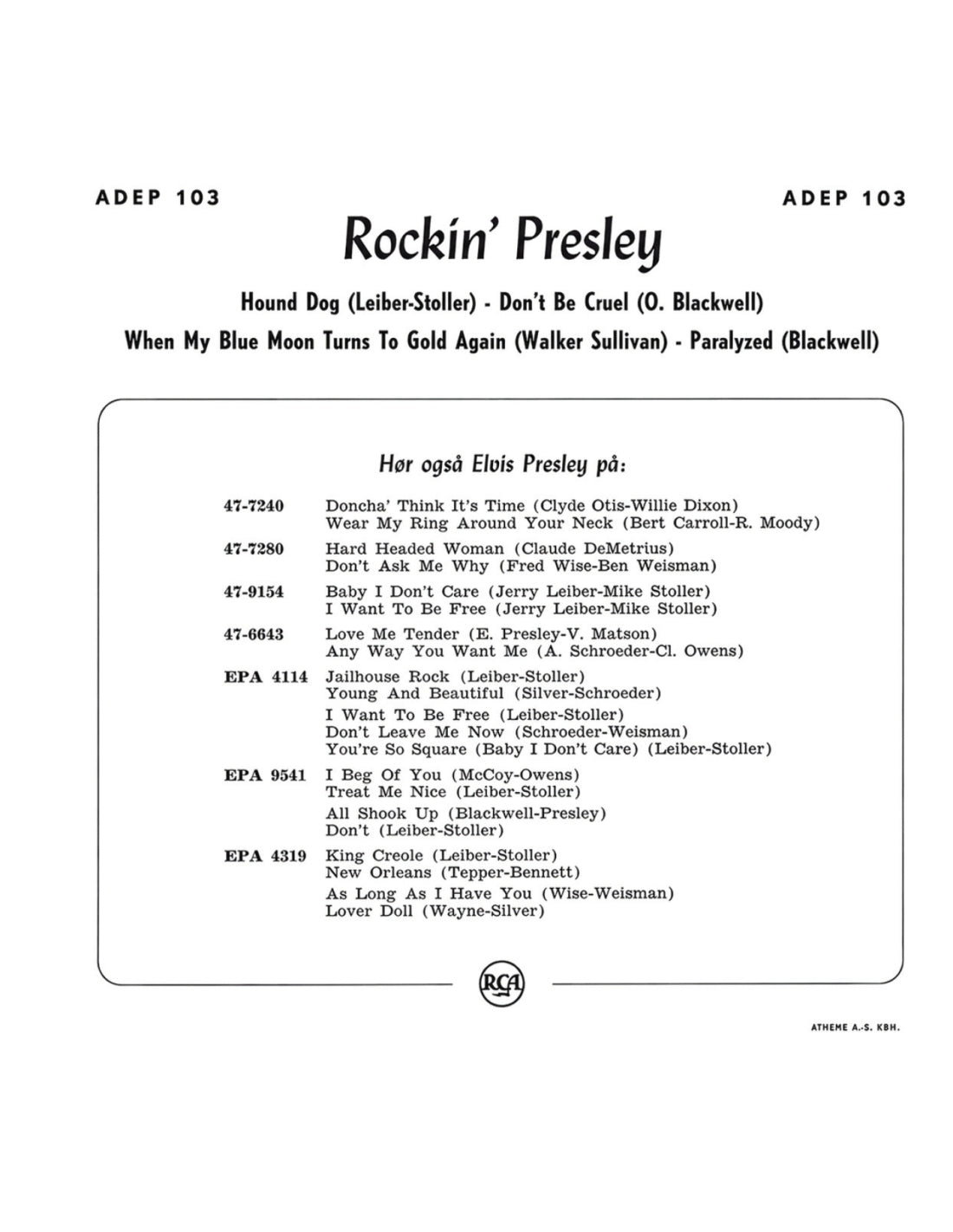 Ep Étranger N°22: Rockin' Presley - ADEP 103 (Denmark)
